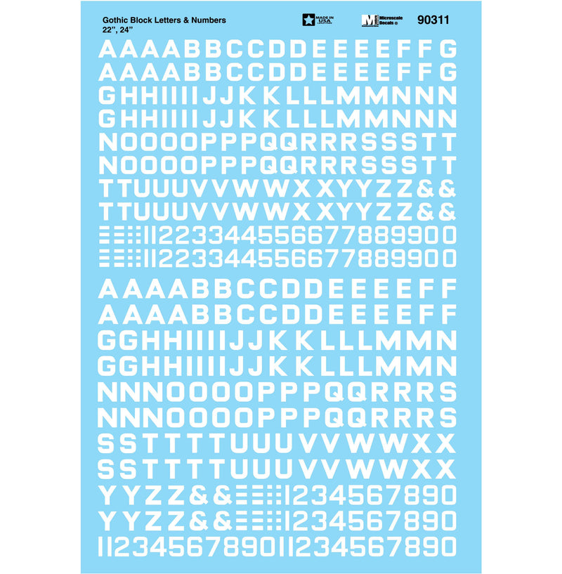 Microscale Decals 460-90311 Gothic Block (white) 22", 24" Alphabet & Number Decal Set
