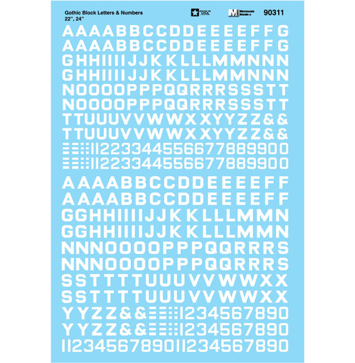 Microscale Decals 460-90311 Gothic Block (white) 22", 24" Alphabet & Number Decal Set