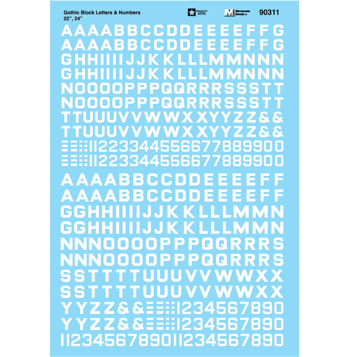 Microscale Decals 460-90311 Gothic Block (white) 22", 24" Alphabet & Number Decal Set