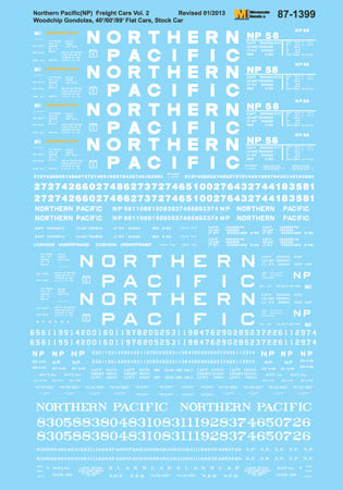 Microscale Decals 87-1399 HO Scale Northern Pacific NP Gondolas Stockcars and Flatcars