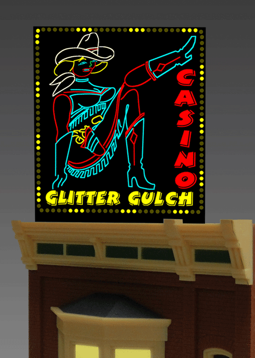 Miller Engineering 882601 Large Glitter Gulch Casino Animated Neon Rooftop Billboard