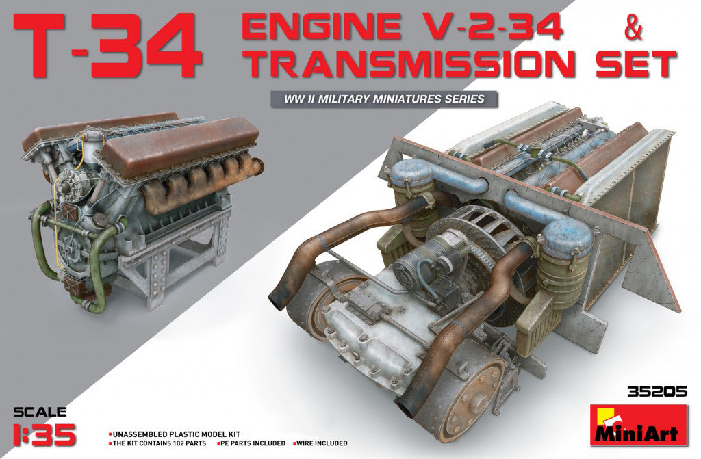 MiniArt 35205 1/35 T-34 Engine V-2-34 and Transmission Set Model Kit