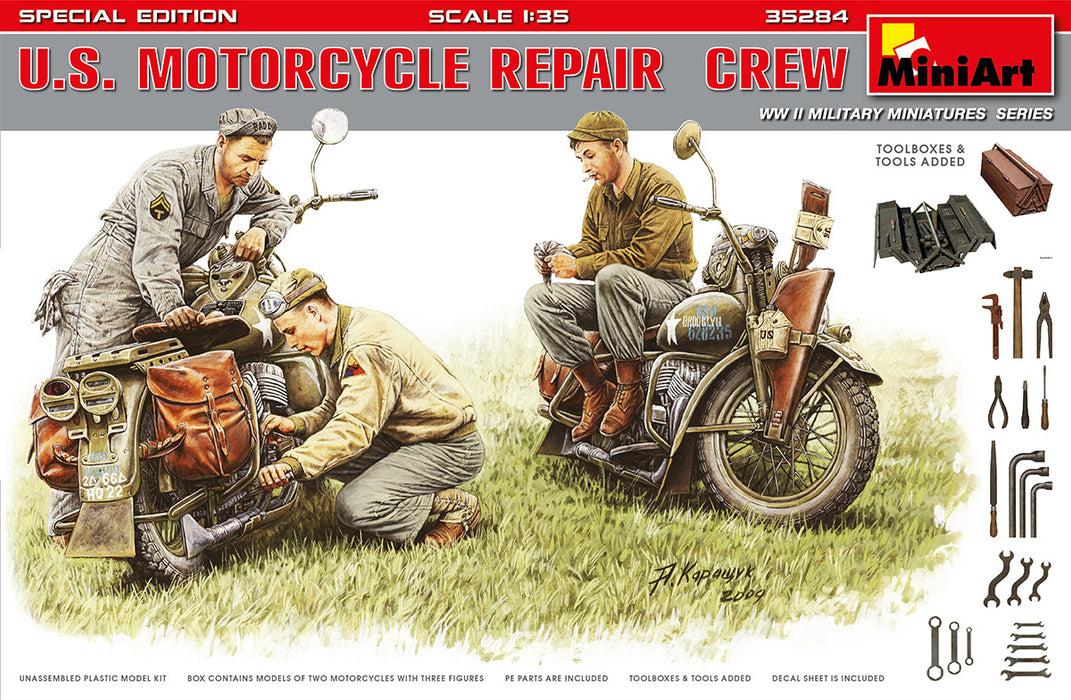 MiniArt 35284 1/35 US Motorcycle Repair Crew (Special Edition) Figures Model Kit