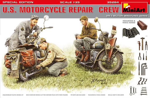 MiniArt 35284 1/35 US Motorcycle Repair Crew (Special Edition) Figures Model Kit