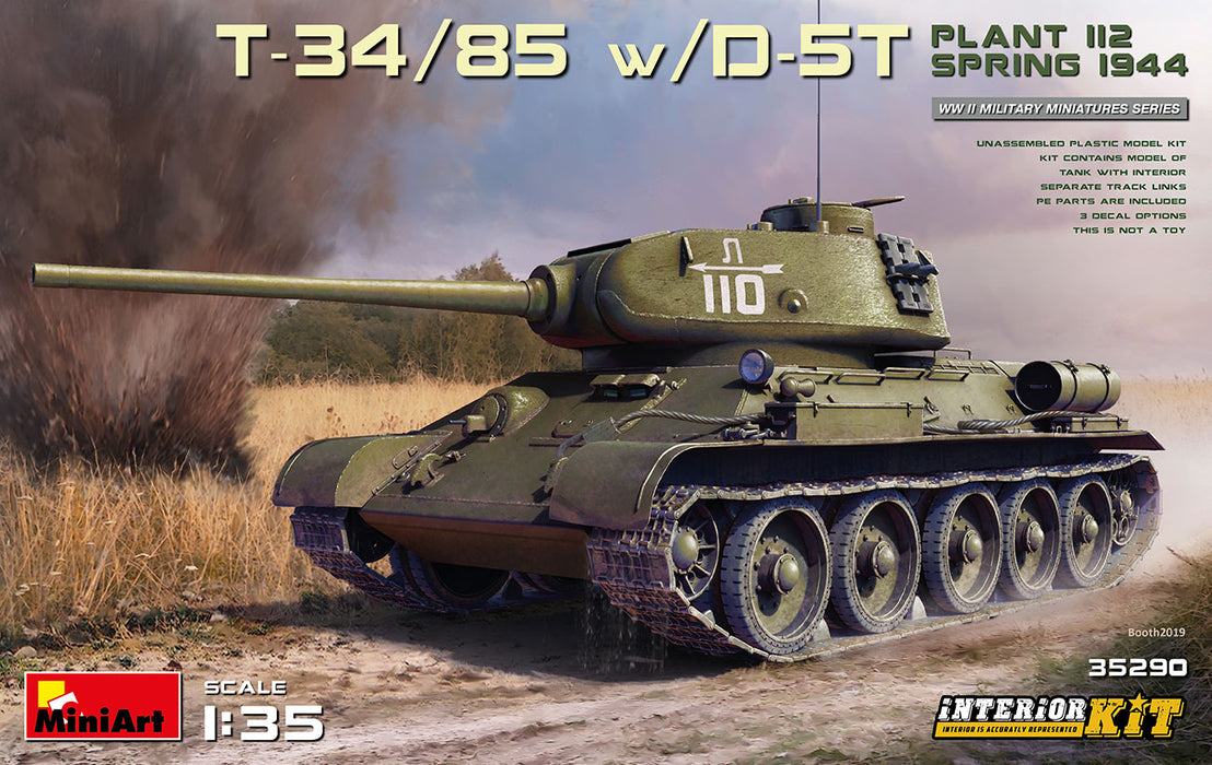 MiniArt 35290 1/35 T34/85 w/D-5T Plant 112 Spring 1944 with Interior Model Tank Kit