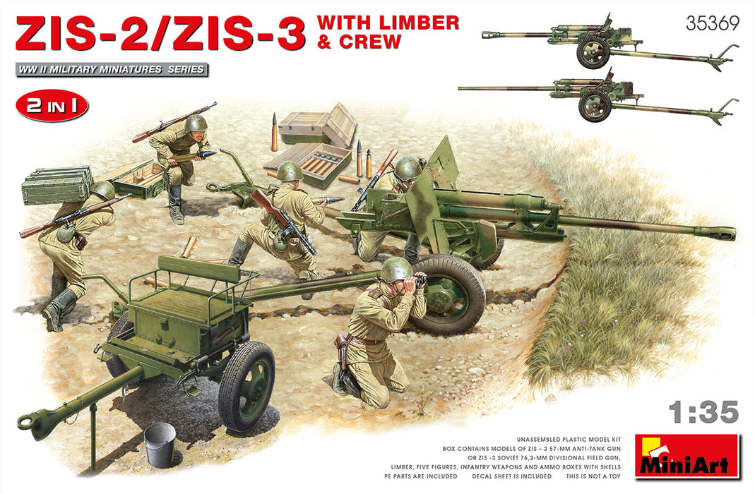 MiniArt 35369 1/35 WWII ZIS-2/ZIS-3 Gun with Limber and Crew (2in1) Model Kit
