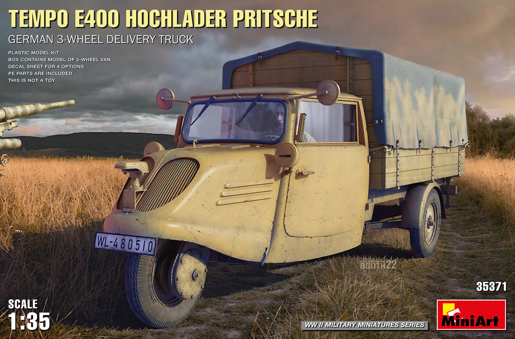 MiniArt 35371 1/35 Tempo E400 Hochlader Pritsche German 3-Wheel Delivery Truck Model Kit