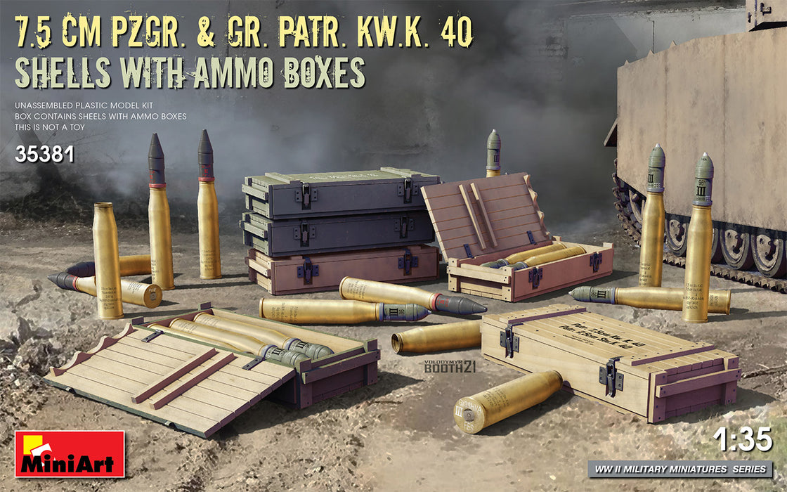MiniArt 35381 1/35 7.5cm PZGR and GR PATR KW.K. 40 Shells with Ammo Boxes Model Kit