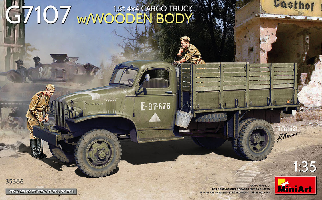 MiniArt 35386 1/35 G7107 4x4 1.5 ton Cargo Truck with Wooden Body Model Kit