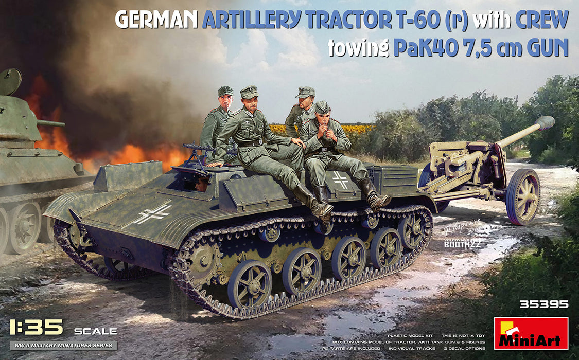 MiniArt 35395 1/35 German Artillery Tractor T-60(r) and Crew Towing PaK40 Gun Model Kit