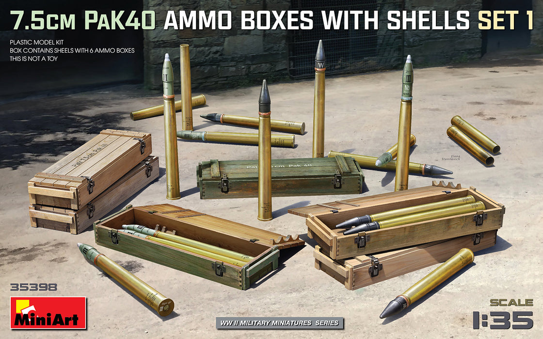 MiniArt 35398 1/35 7.5cm PaK40 Ammo Boxes with Shells Set 1 Model Kit