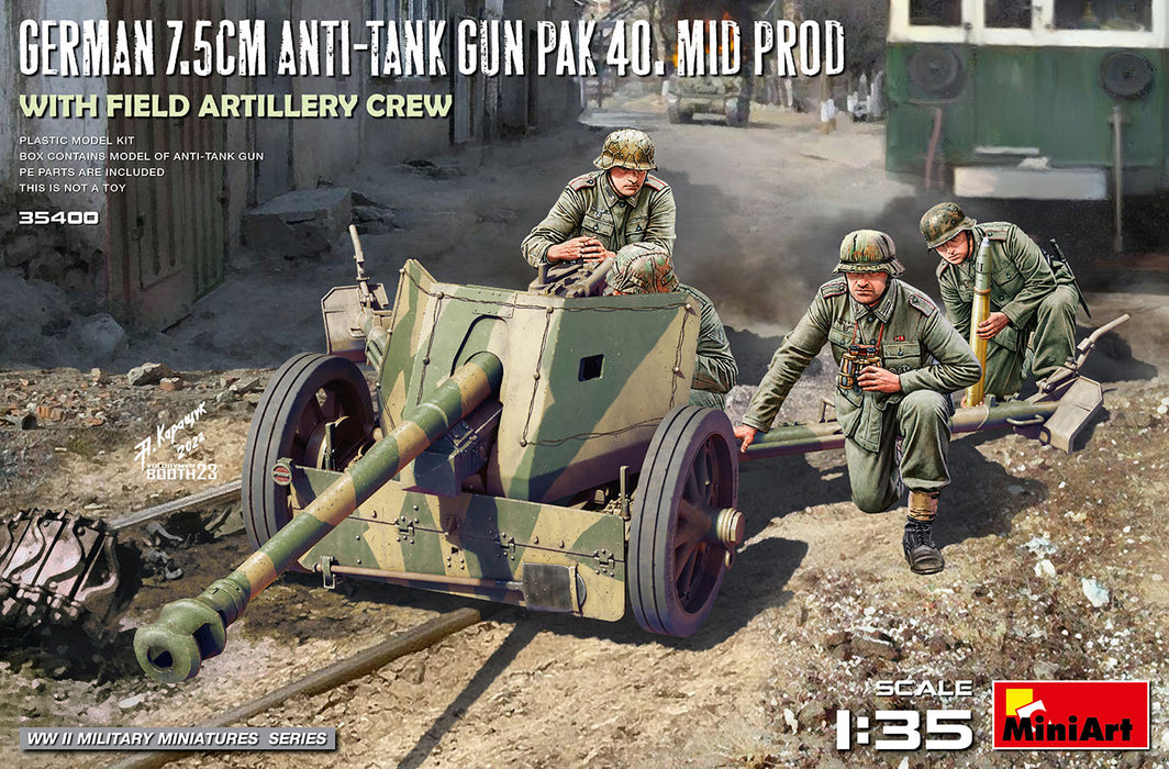 MiniArt 35400 1/35 German 7.5cm PAK 40 Mid Prod. with Crew Model Kit