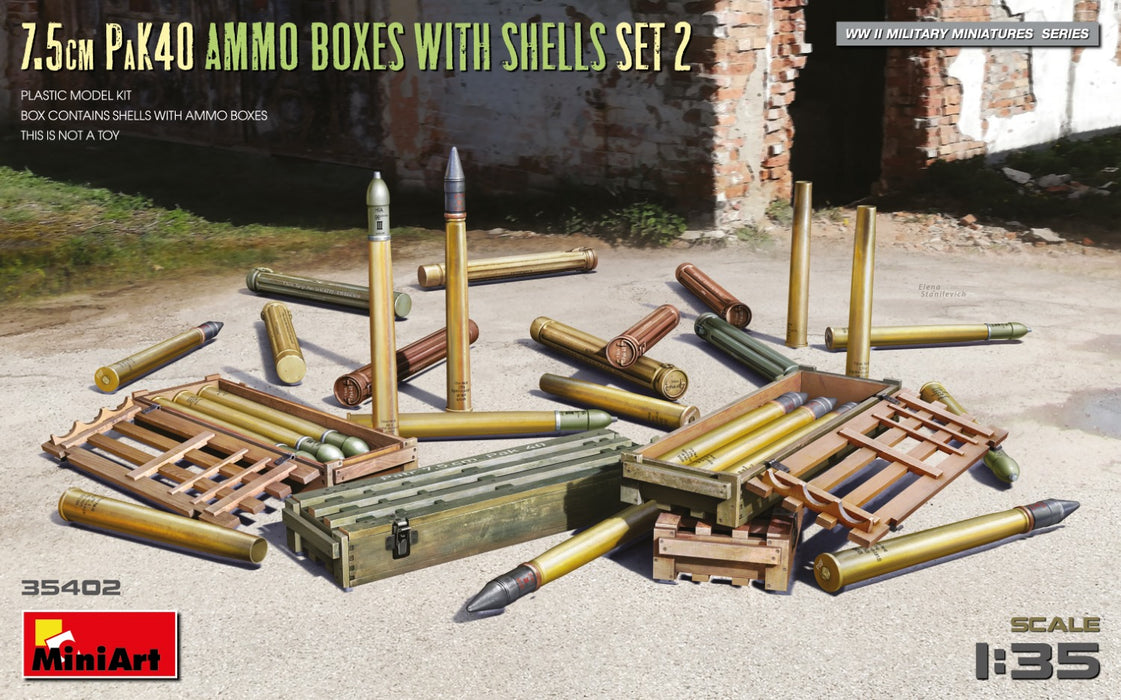 MiniArt 35402 1/35 7.5cm PaK40 Ammo Boxes with Shells Set 2 Model Kit