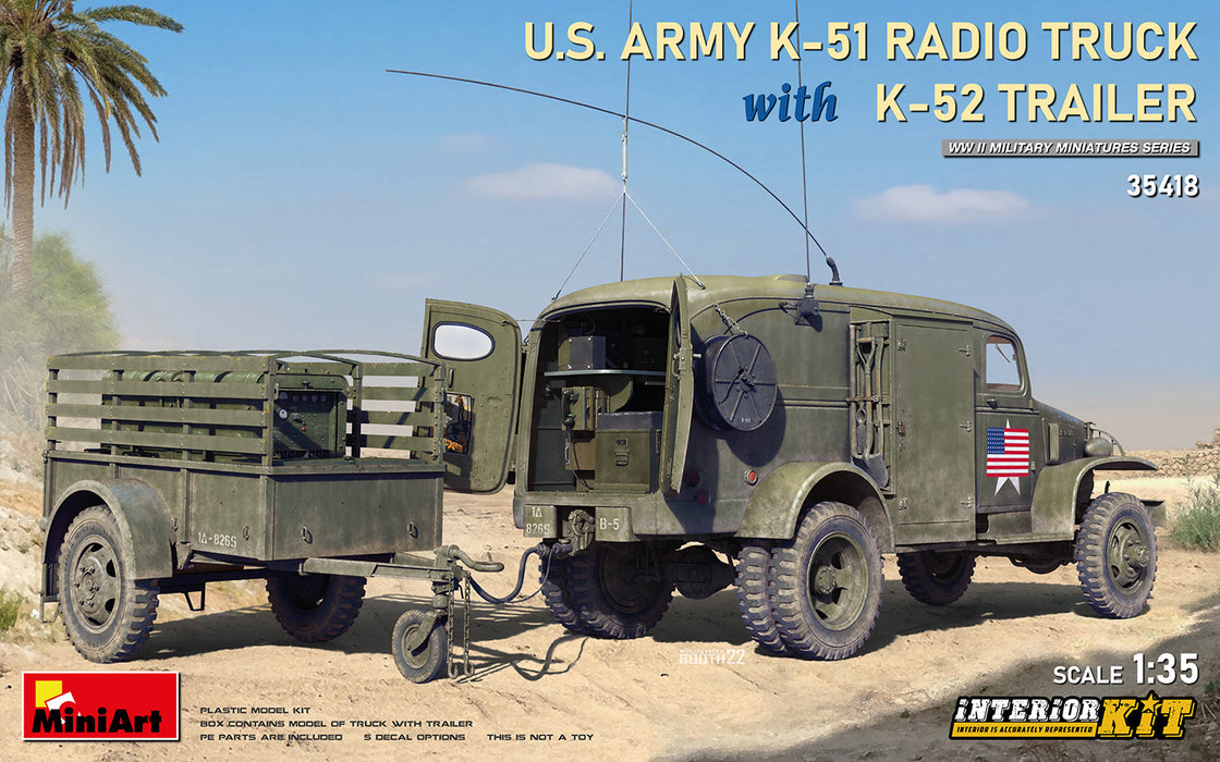 MiniArt 35418 1/35 U.S. Army K-51 Radio Truck with K-52 Trailer with Interior Model Kit