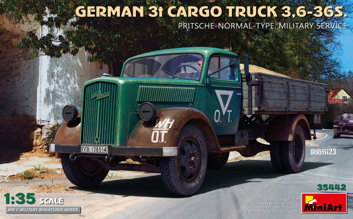MiniArt 35442 1/35 German 3t Cargo Truck 3,6-36S. Pritsche-Normal-Type Military Service Model Kit