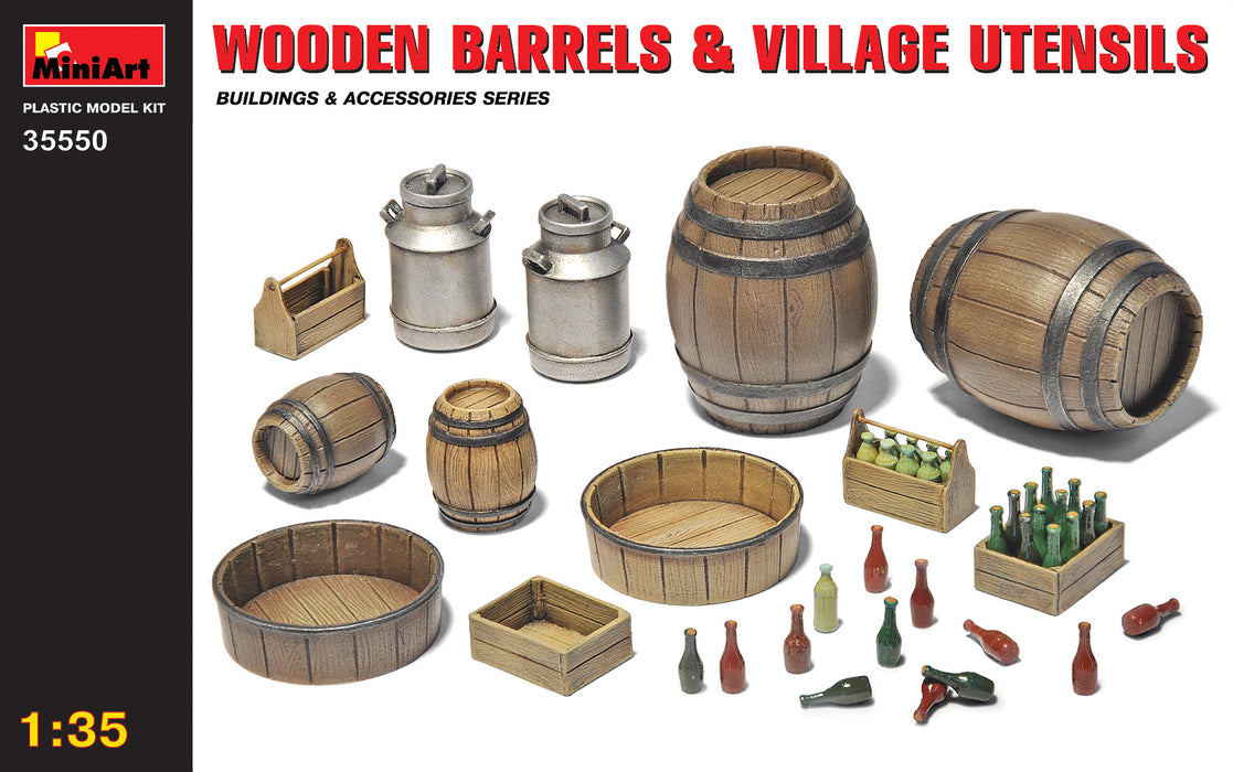 MiniArt 35550 1/35 Wooden Barrels and Village Utensils Model Kit