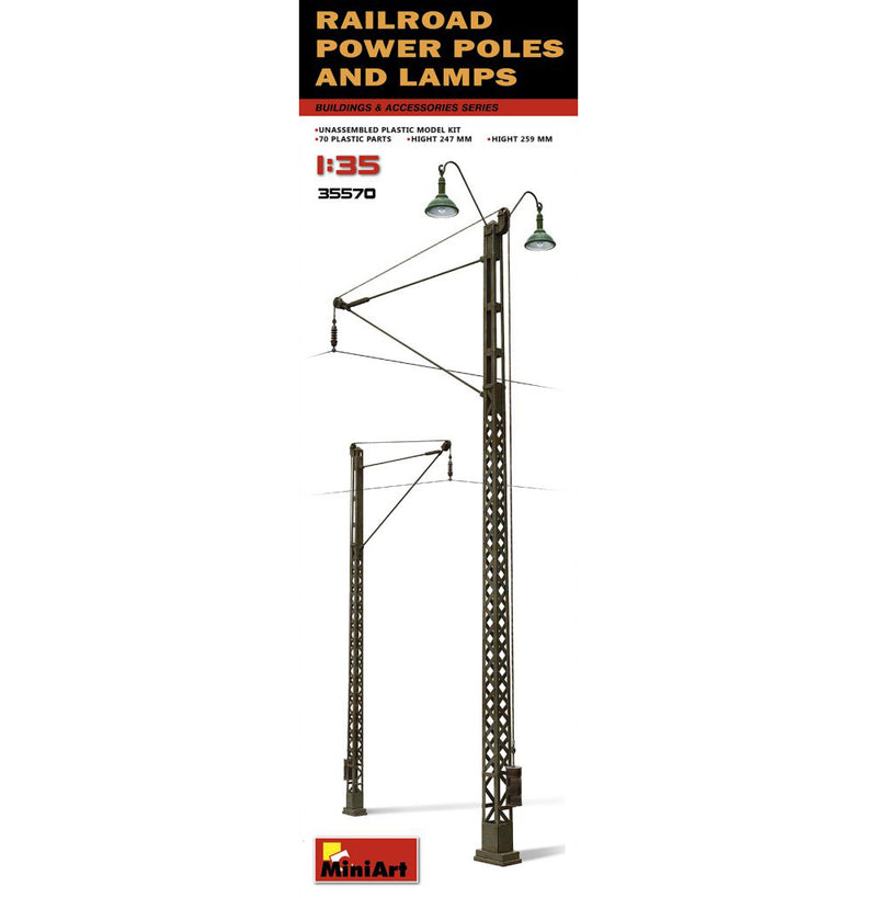 MiniArt 35570 1/35 Railroad Power Poles and Lamps Model Kit