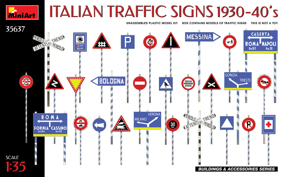 MiniArt 35637 1/35 Italian Traffic Signs 1930-40's Model Kit