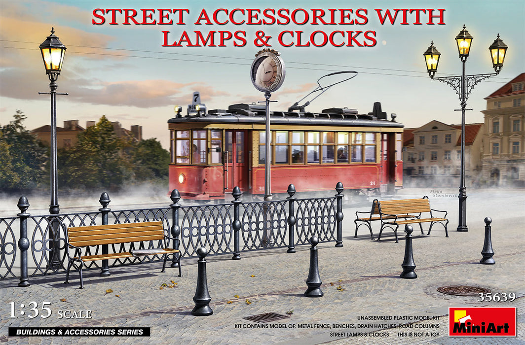 MiniArt 35639 1/35 Street Accessories with Lamps and Clocks Model Kit