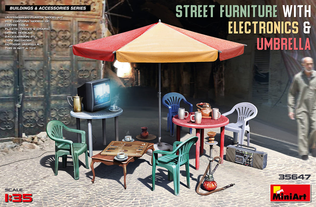 MiniArt 35647 1/35 Street Furniture with Electronics and Umbrella Model Kit