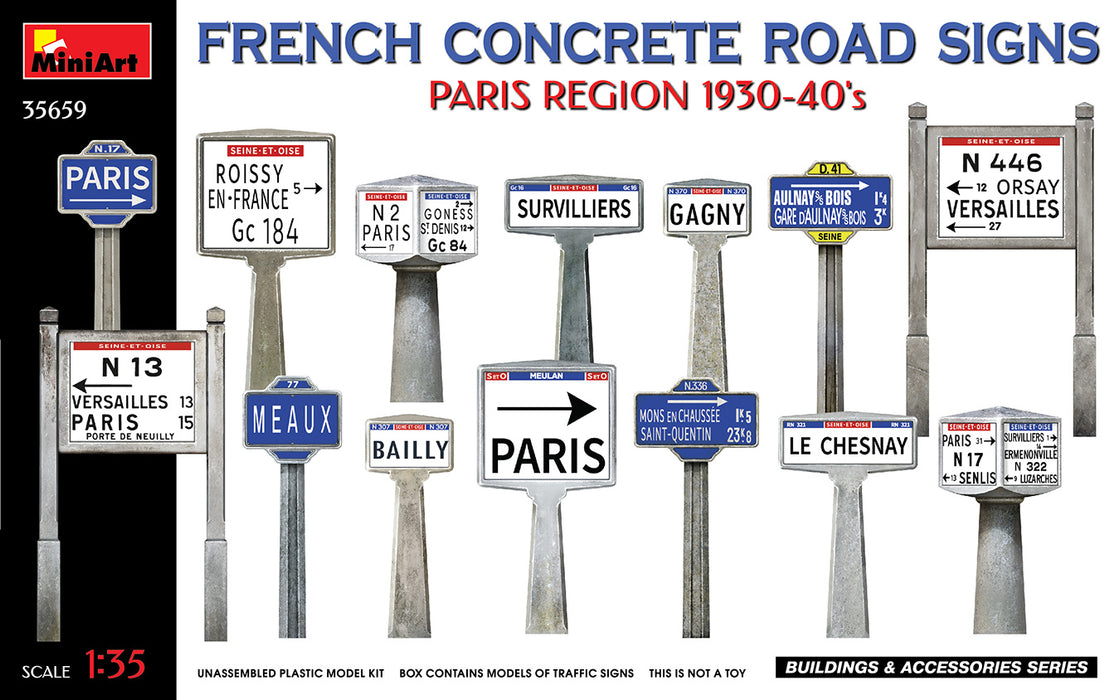 MiniArt 35659 1/35 French Concrete Road Signs Paris Region 1930-40s Model Kit