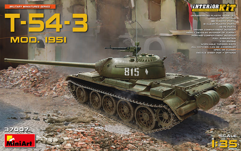 MiniArt 37007 1/35 T-54-3 Soviet Medium Tank Mod. 1951 with Interior Model Kit