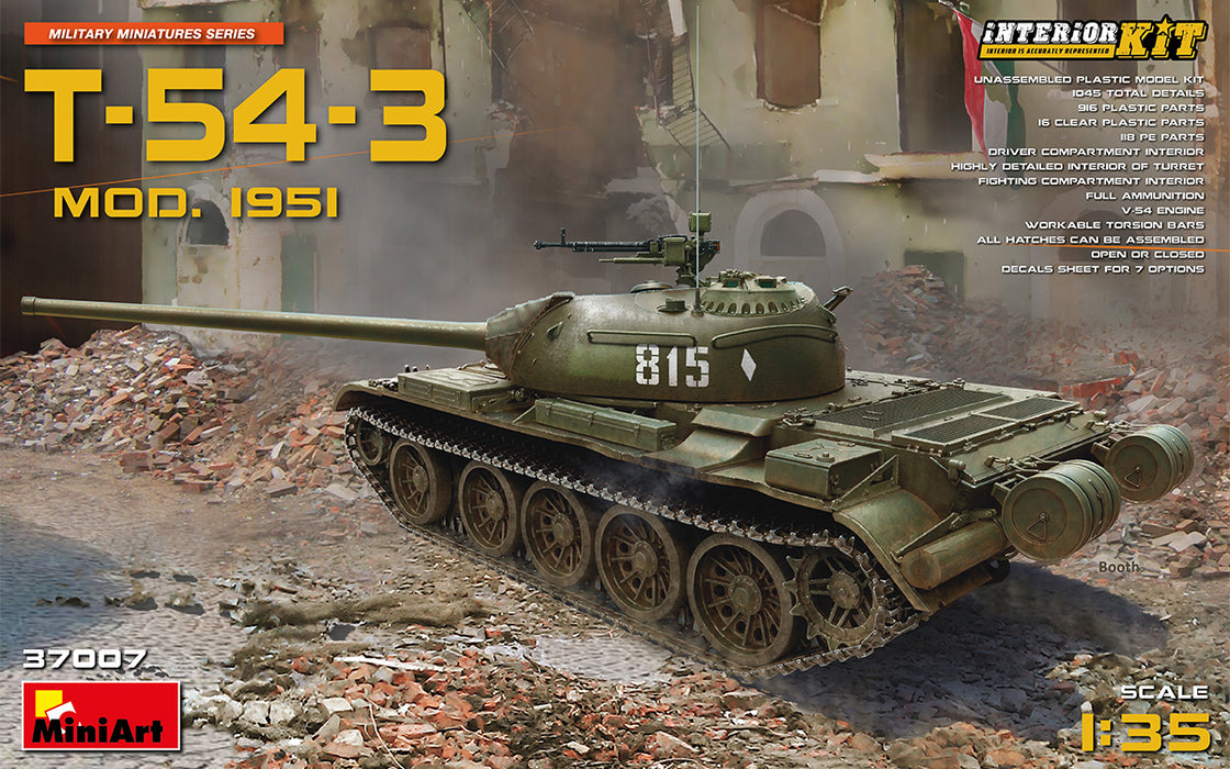 MiniArt 37007 1/35 T-54-3 Soviet Medium Tank Mod. 1951 with Interior Model Kit