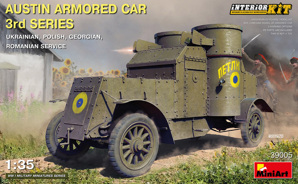 MiniArt 39005 1/35 Austin Armored Car 3rd Series Ukrainian Polish Georgian Romanian Service with Interior Kit Model Kit