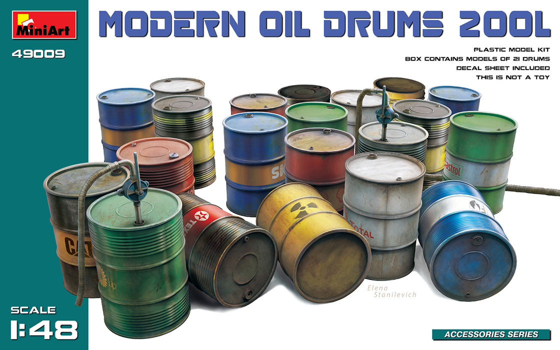 MiniArt 49009 1/48 Modern 200l Fuel Drum Set 21 Piece Model Kit