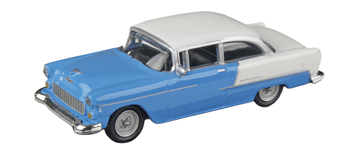 Model Power 19238 HO Scale 1955 Chevy Bel-Air - Blue and White