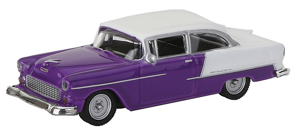 Model Power 19241 HO Scale 1955 Chevy Bel-Air - Purple and White
