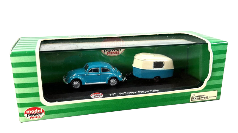 Model Power 19664 HO Scale Volkswagen Beetle with Camper - Mint Green