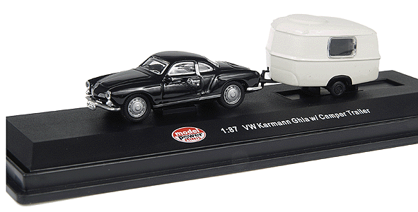Model Power 19670 HO Scale Volkswagen Karmann Ghia with Camper Trailer - Black