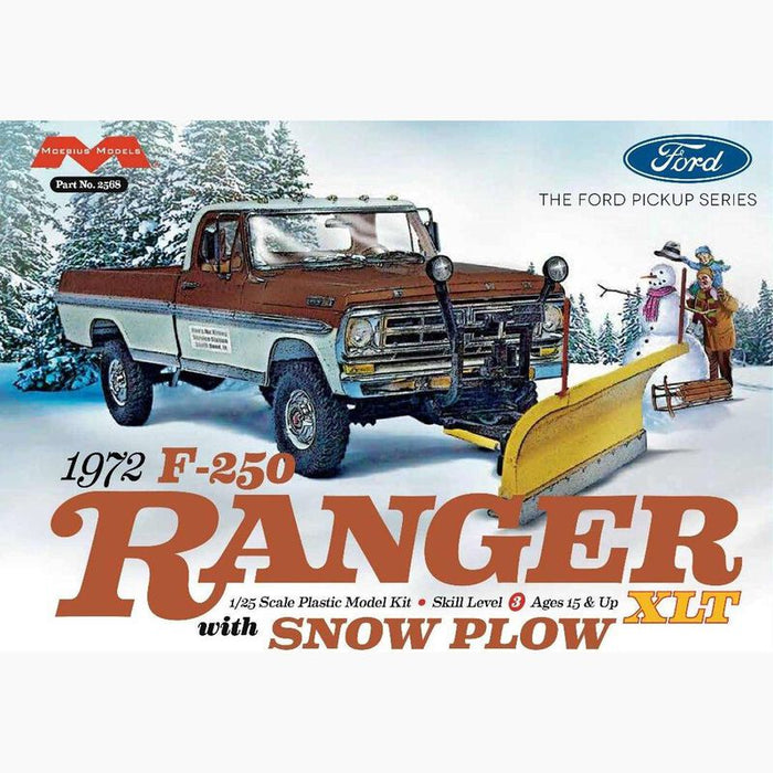 Moebius Models 2568 1/25 1972 Ford F-250 4×4 Pick-up Truck with Snow Plow Skill Level 3 Model Kit