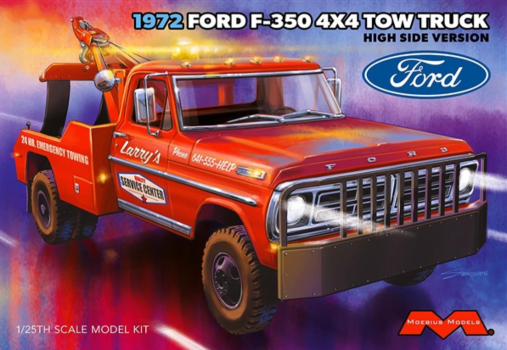 Moebius Models 2598 1/25 1972 Ford F-350 Wrecker 4×4 High Side Truck Skill Level 3 Model Kit