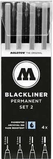 Molotow 200487 Blackliner Pen Set #2 including .3mm, .5mm, .7mm and 1mm