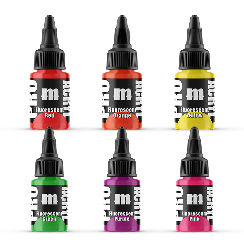Monument Hobbies 20037 Pro Acryl: SET-F01 Fluorescents Acrylic Paint Set (6 Colors) 22ml Bottles
