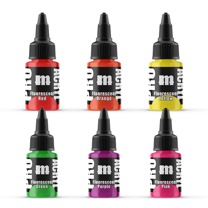 Monument Hobbies 20037 Pro Acryl: SET-F01 Fluorescents Acrylic Paint Set (6 Colors) 22ml Bottles
