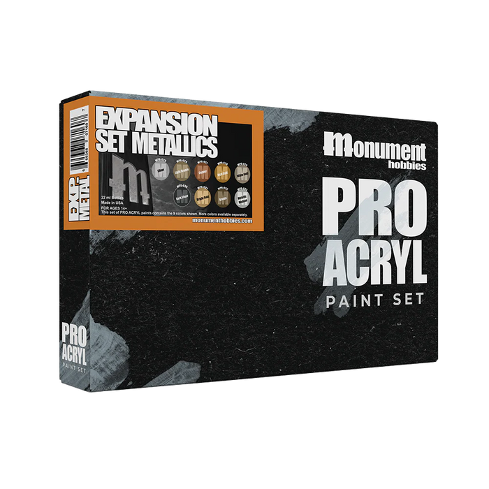 Monument Hobbies 7160 Pro Acryl: SET-MET Expansion Metallics Acrylic Paint Set (9 Colors) 22ml Bottles