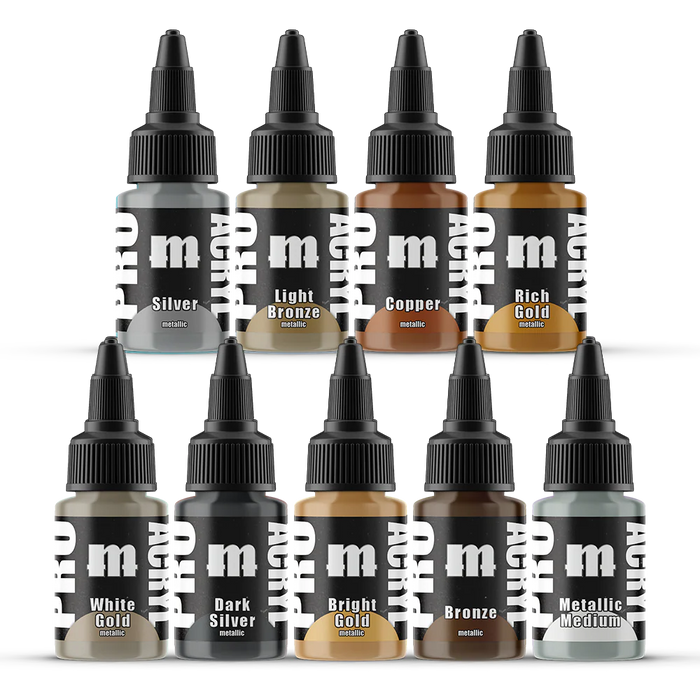Monument Hobbies 7160 Pro Acryl: SET-MET Expansion Metallics Acrylic Paint Set (9 Colors) 22ml Bottles