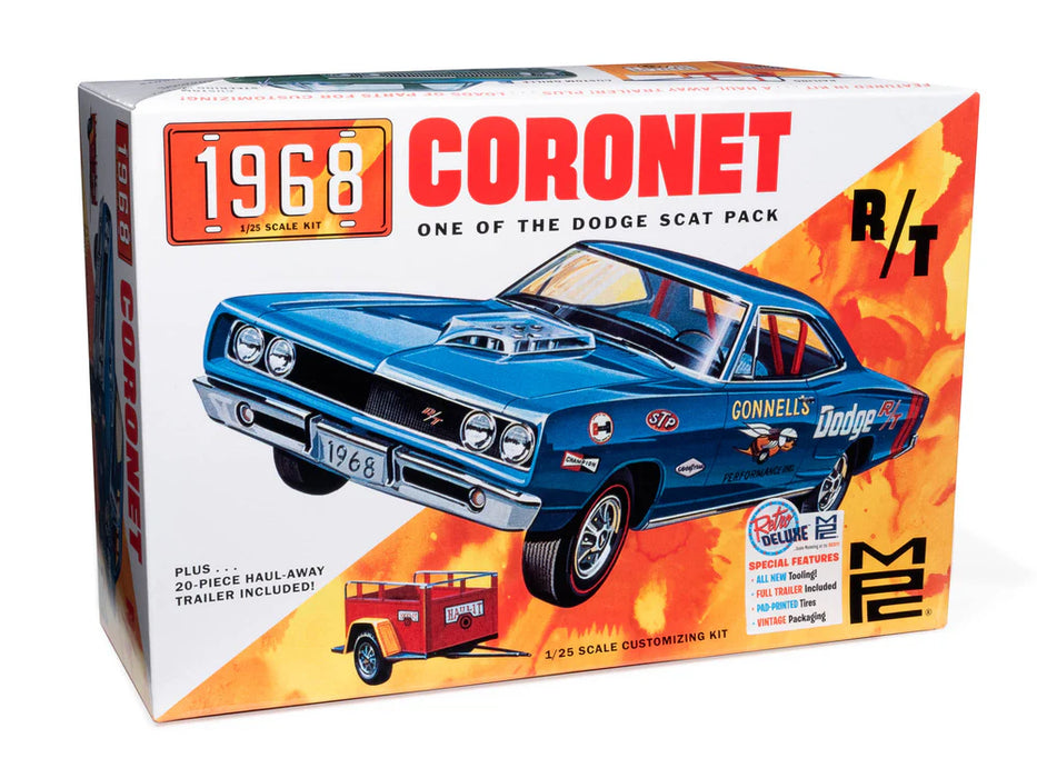 MPC 975 1/25 1968 Dodge Coronet Hardtop with Trailer Skill Level 2 Model Kit