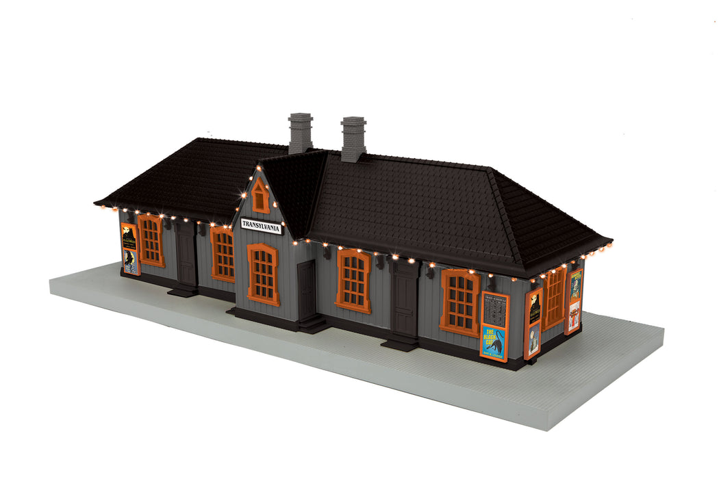 MTH 30-90640 O Gauge Halloween Transylvania Passenger Station with Orange LEDs