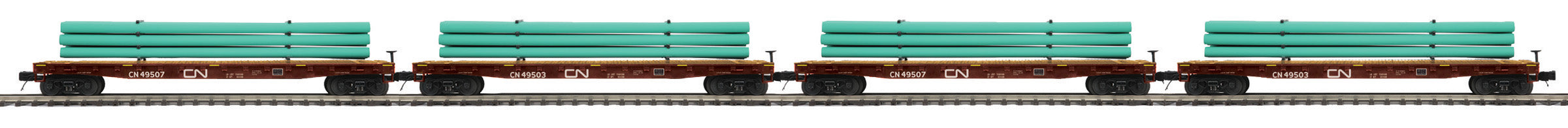 MTH Premier 20-92318 O Scale 60' Flatcar with Pipe Load 4 Pack - Canadian Pacific CP