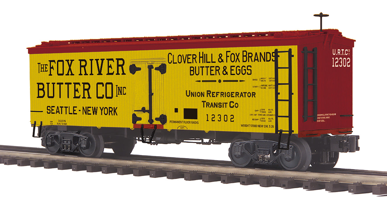 MTH Premier 20-94624 O Scale 36' Wood Reefer Fox River Butter Co URTC #'s Vary