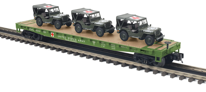 MTH Premier 20-95675 O Scale US Army Flatcar with MASH Jeeps