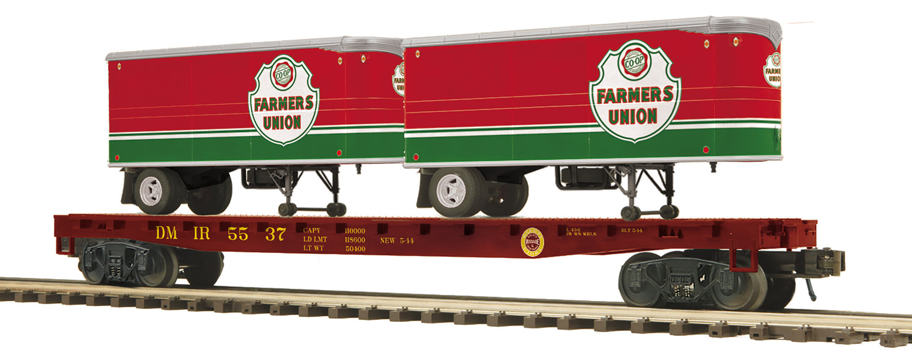 MTH Premier 20-95714 O Scale DM&IR Flatcar with Farmer's Union Pup Trailers
