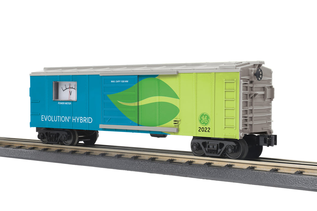 MTH RailKing 3071107 GE Evolution Boxcar with Power Meter — White Rose