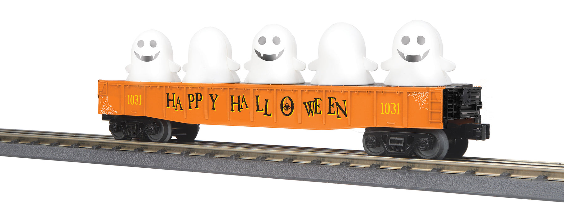 MTH RailKing 30-72227 O Gauge Halloween Gondola with Flickering Ghosts - Orange