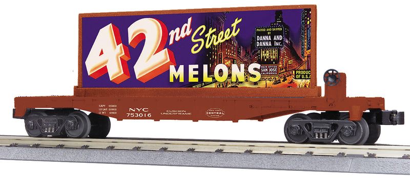 MTH RailKing 30-76859 O Gauge NYC Flat Car with Billboard - 42nd St. Melons