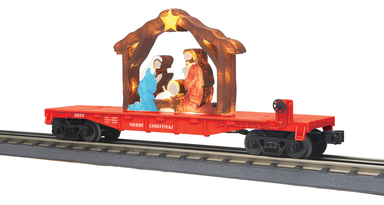 MTH RailKing 30-76868 O Gauge Flat Car with Lighted Nativity Scene
